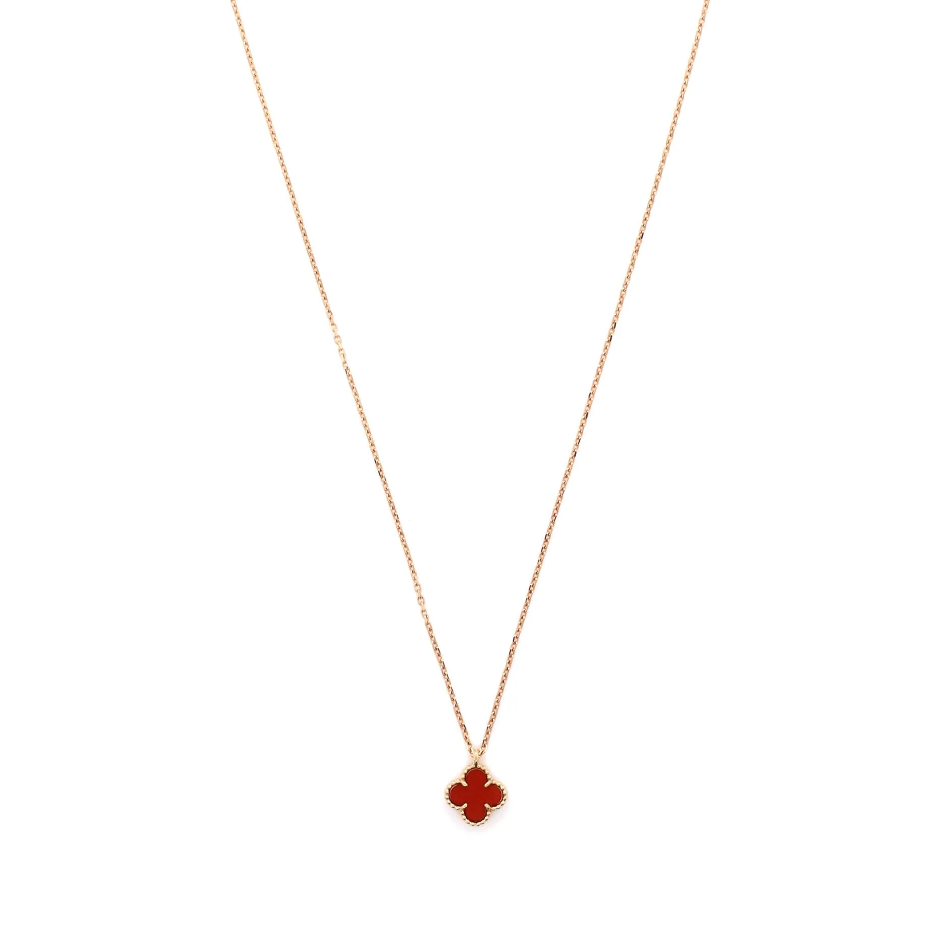 Sweet Alhambra Pendant Necklace 18K Rose Gold and Carnelian
