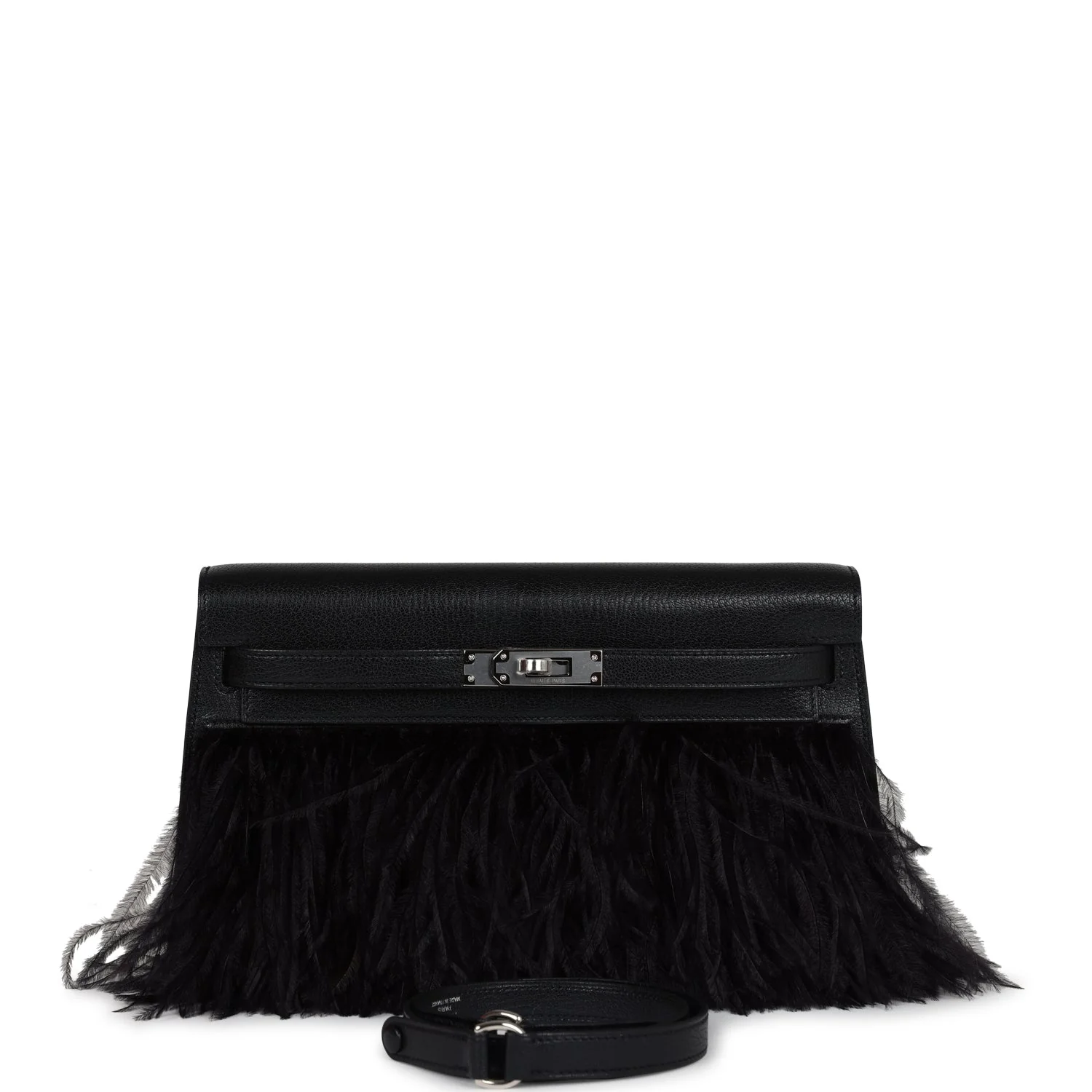 Hermes Kelly Elan Foile Chevre Chamkila and Ostrich Feather Palladium Hardware