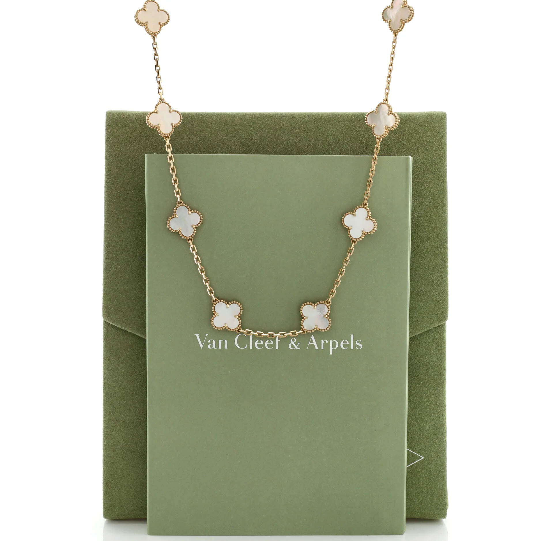 Vintage Alhambra 10 Motifs Necklace 18K Yellow Gold and Mother of Pearl