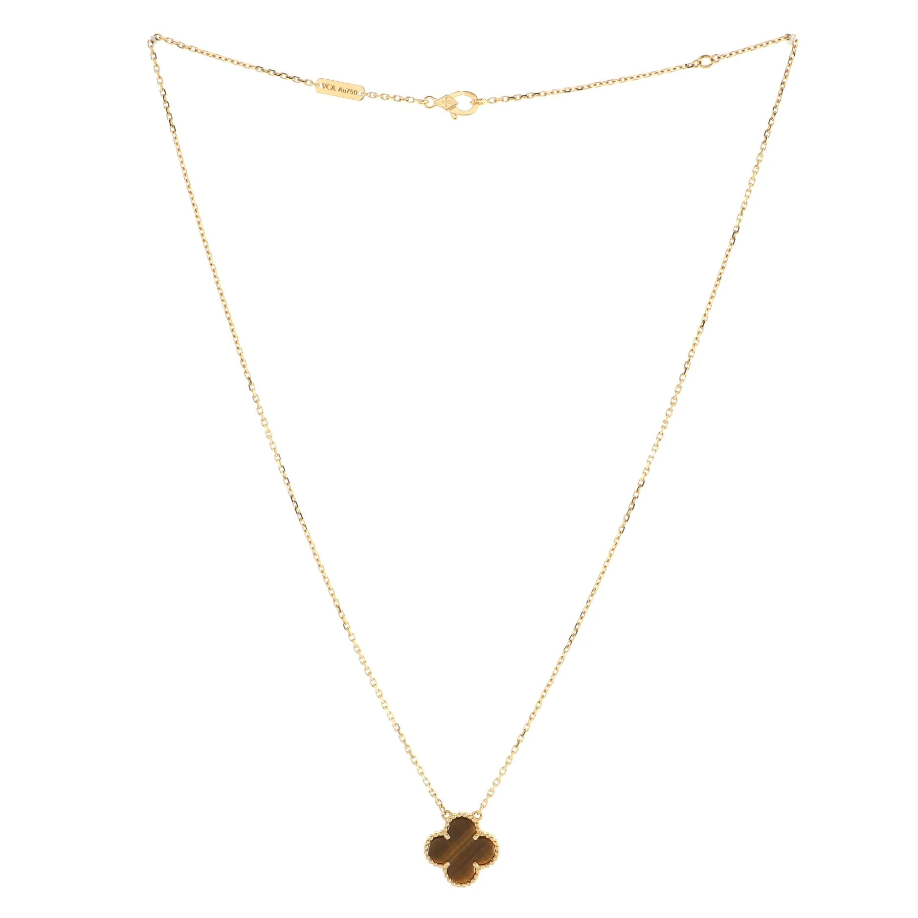 Vintage Alhambra Pendant Necklace 18K Yellow Gold and Tiger Eye