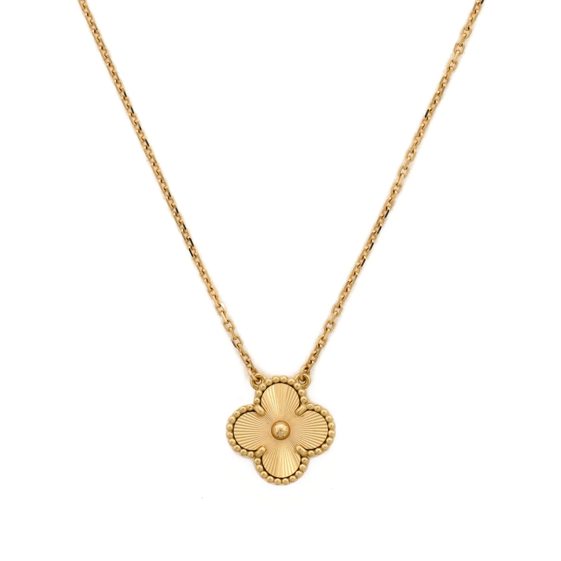 Vintage Alhambra Pendant Necklace Guilloche 18K Yellow Gold