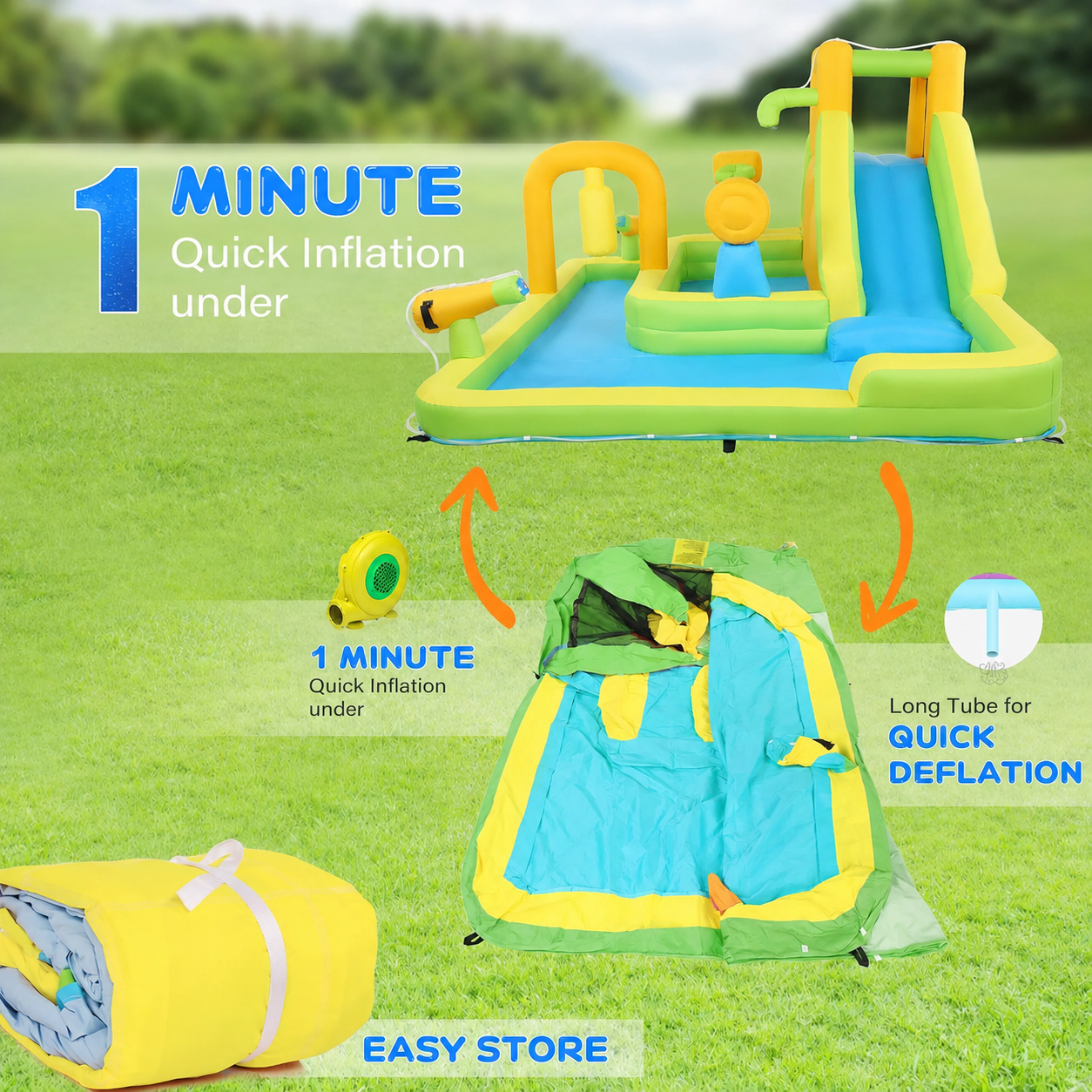 🔥Summer Deal🔥Inflatable Water Slide Park with Deep Pool & Air Blower