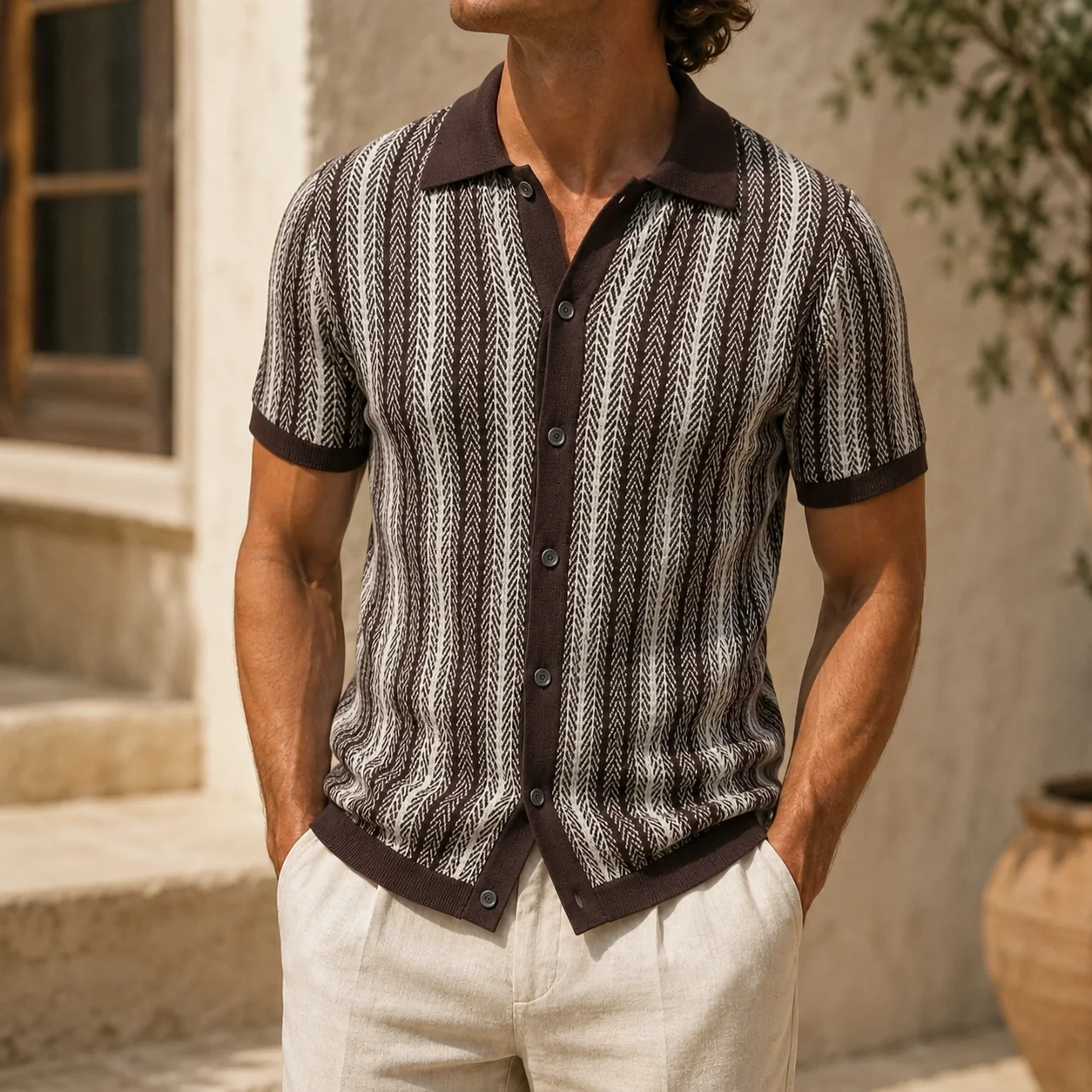 Mivanity Men's Contrast Striped Knit Polo