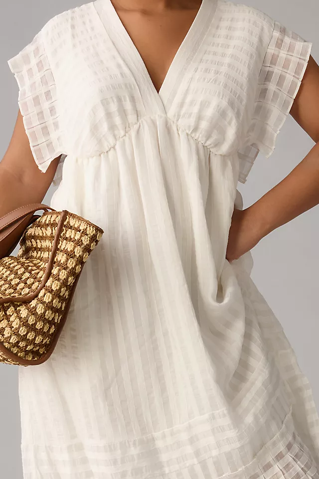 V-Neck Ruffled Tiered Babydoll Dress WHITE