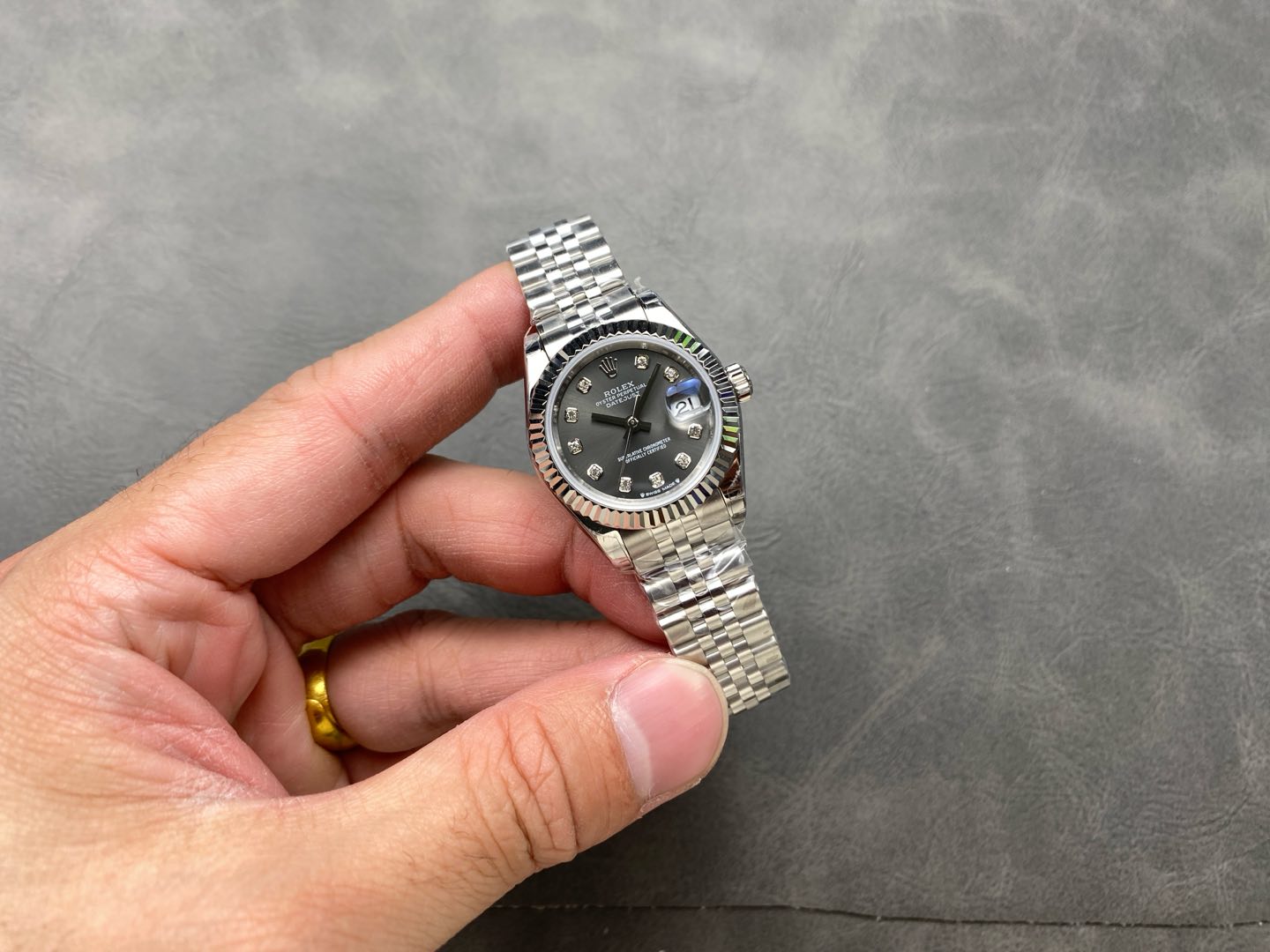 Rolex Datejust 279174 Stainless Steel Dark Grey Diamond Dial 28mm Lady Replica Watch