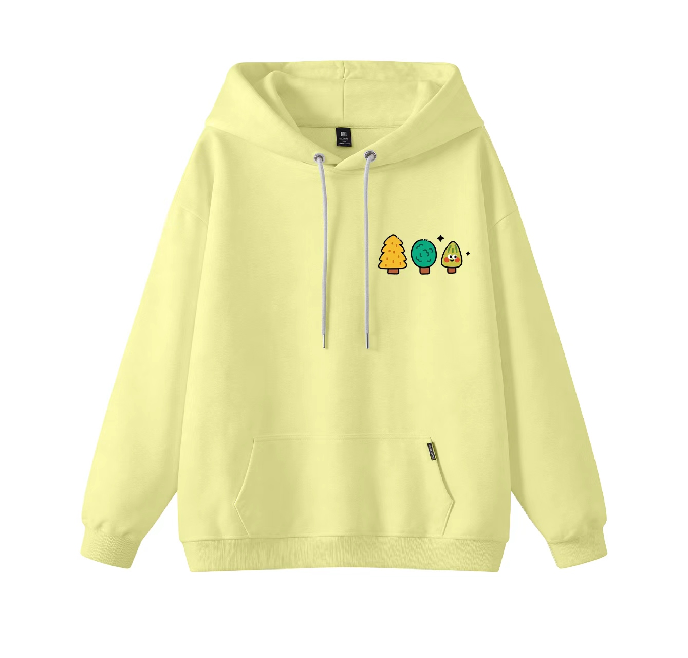 This adorable hooded sweatshirt features a three-tree print and is a casual pullover. Its stand-up collar also makes it an ideal choice for winter wear.