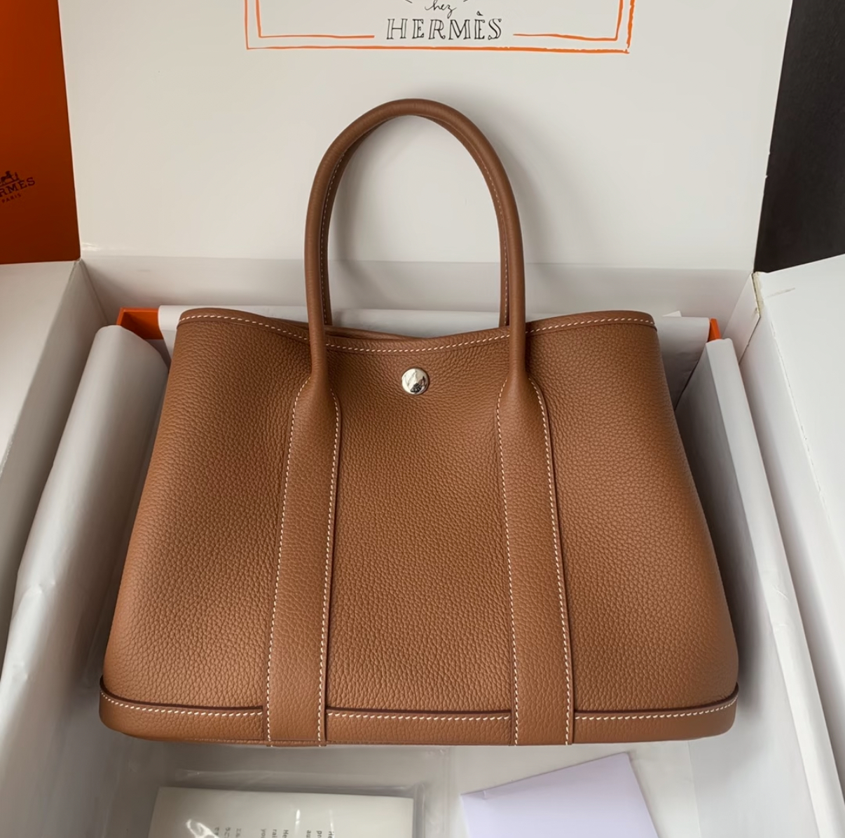 Hermès Garden Party 30-36 Brown Gold Buckle Custom