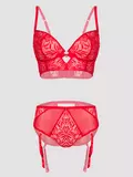 Lovehoney Parisienne Charm Red Lace Crotchless Bra Set