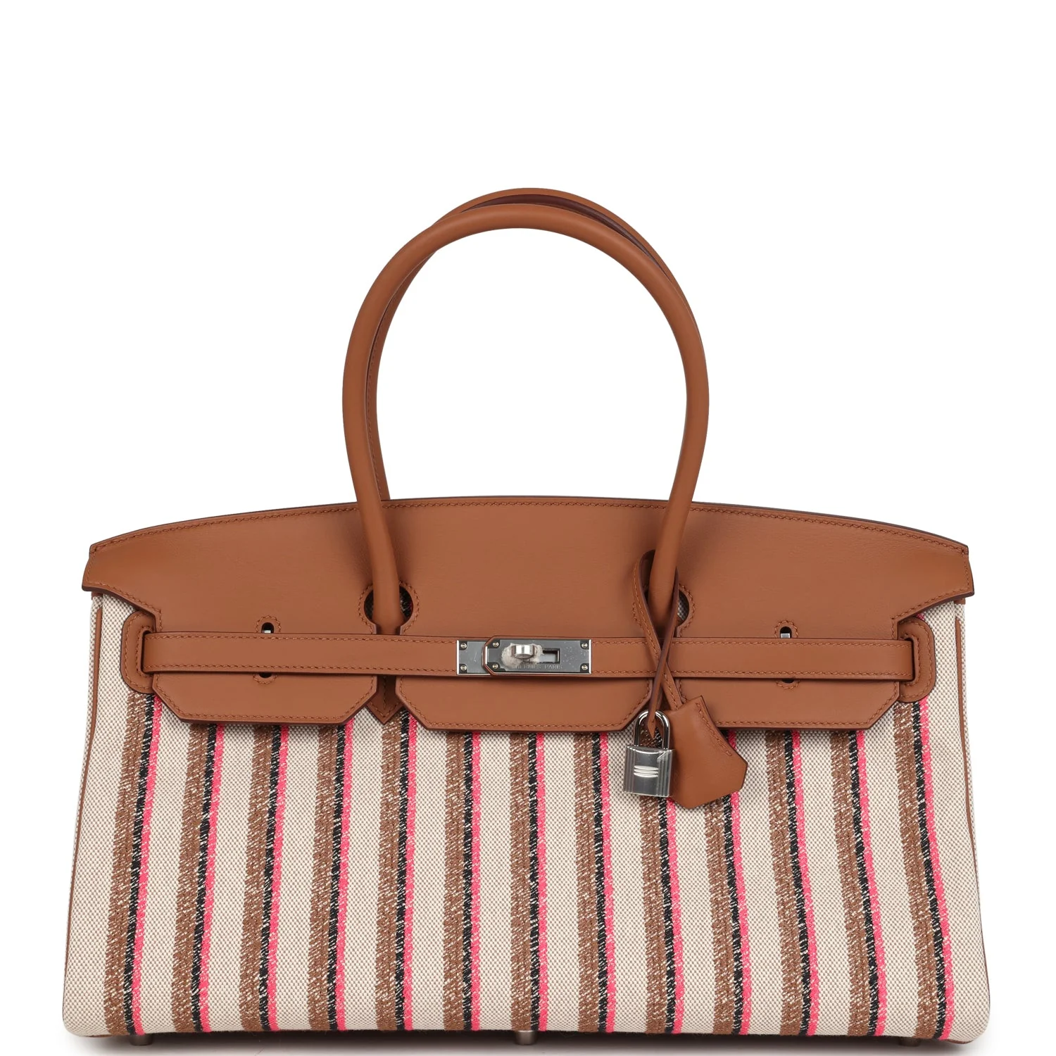 Hermes Shoulder Birkin Light 39 Multicolor Toile and Gold Swift Palladium Hardware