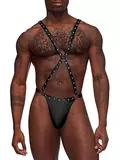 Male Power Black Studded Wet-Look Harness Thong