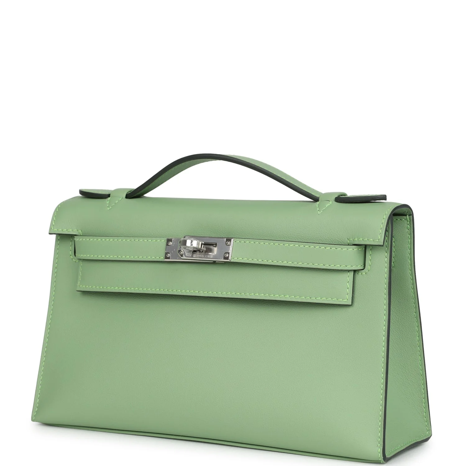Hermes Kelly Pochette Vert Criquet Swift Palladium Hardware
