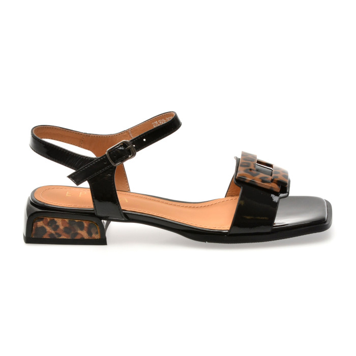 Sandale EPICA negre, D175, din piele naturala lacuita