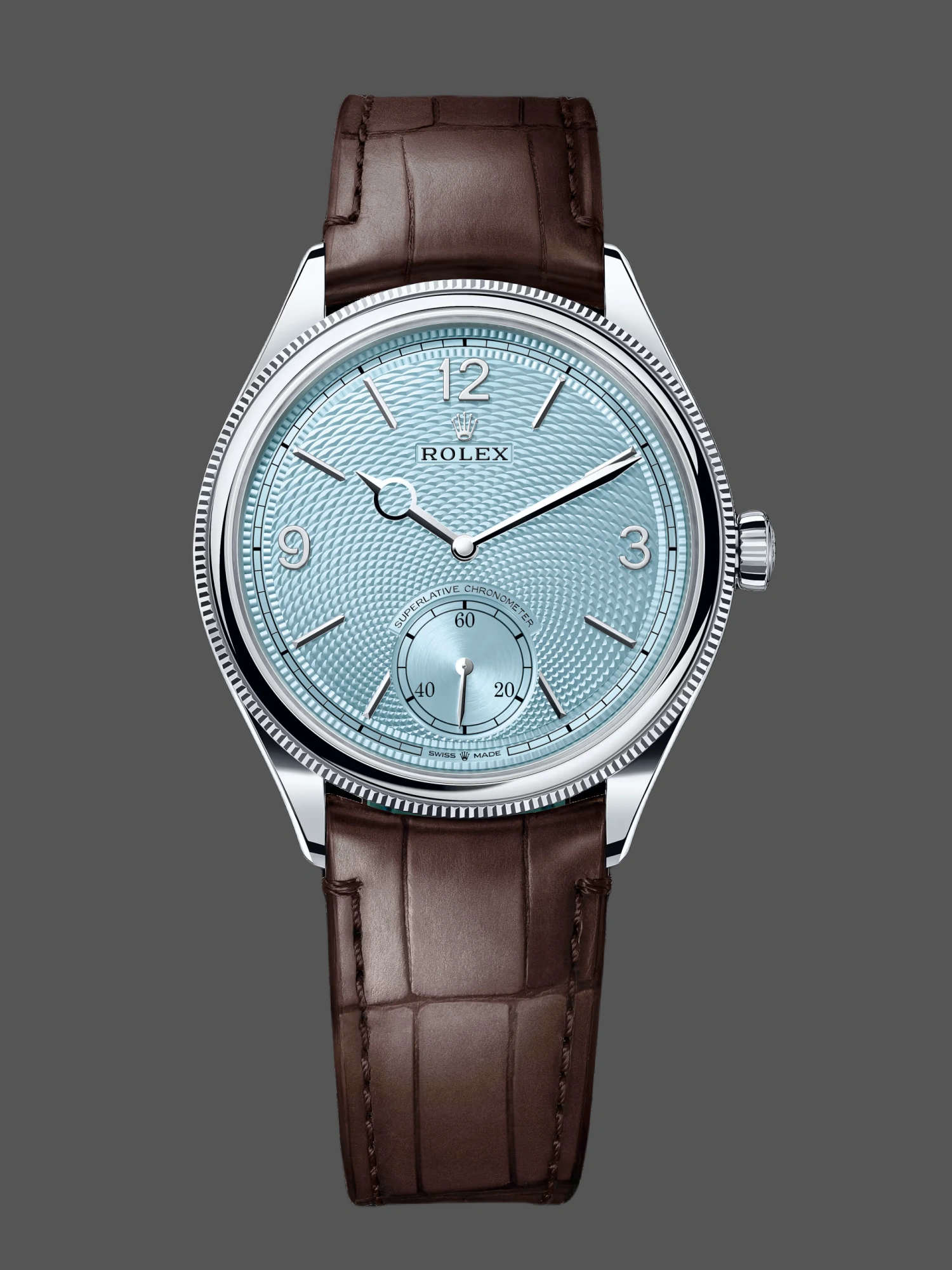 Rolex 1908 52506 0002 Ice Blue Dial Brown Leather Strap 39 mm Replica Watch