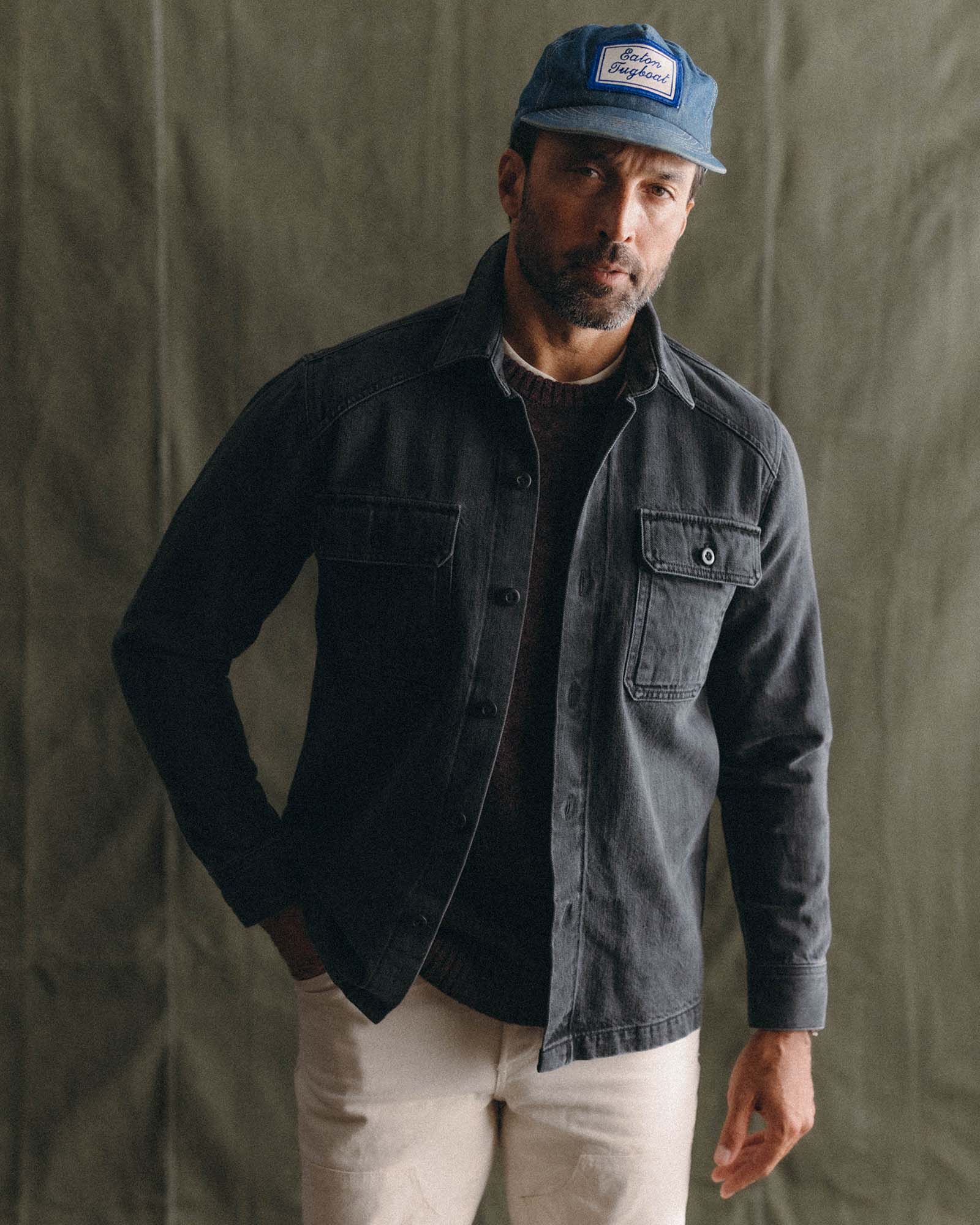 The Shop Shirt in Washed Black Organic Slub Selvedge