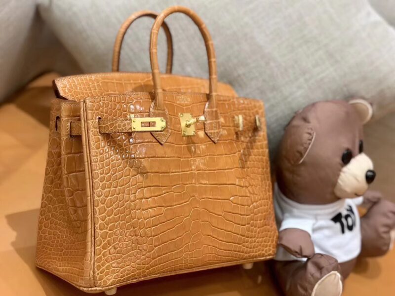 Hermès Birkin 25cm, Tahitian gold, first-class American crocodile, gold clasp, original honeycomb thread, top-quality craftsmanship customization