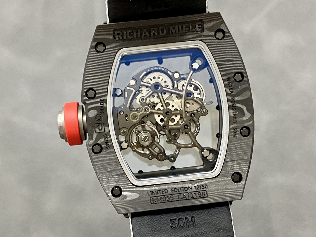Richard Miller RM 055 RMUL2 NTPT Carbon Fiber Black Rubber Strap