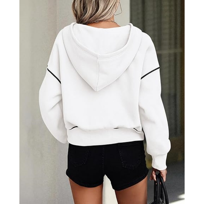 Women's Fall Half Zip Cropped Hoodie Sweatshirt, Fleece Lined Long Sleeve Pullover