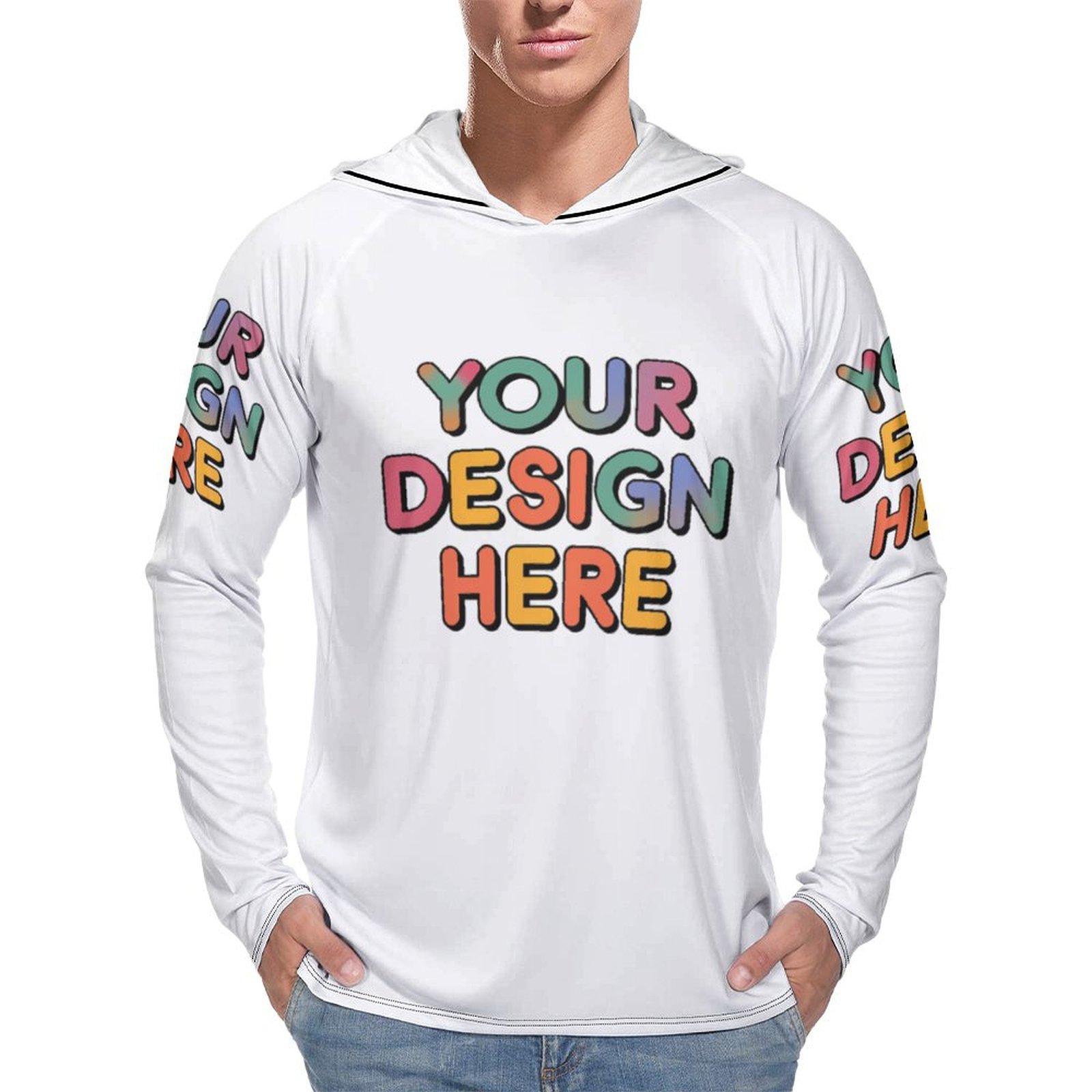 Custom Men’s Versatile Long Sleeve Hoodie for Fishing and Hiking