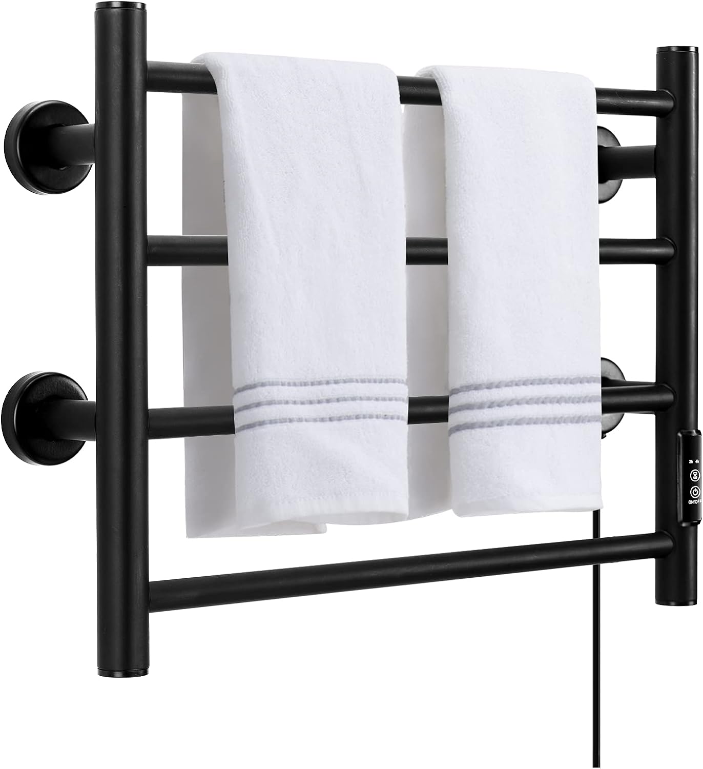 Towel Warmer 4 Bars Wall Mounted Heated Towel Racks for Bathroom Plug-in/Hardwired, Stainless Steel Hot Towel Rack with Timer Brushed Silver