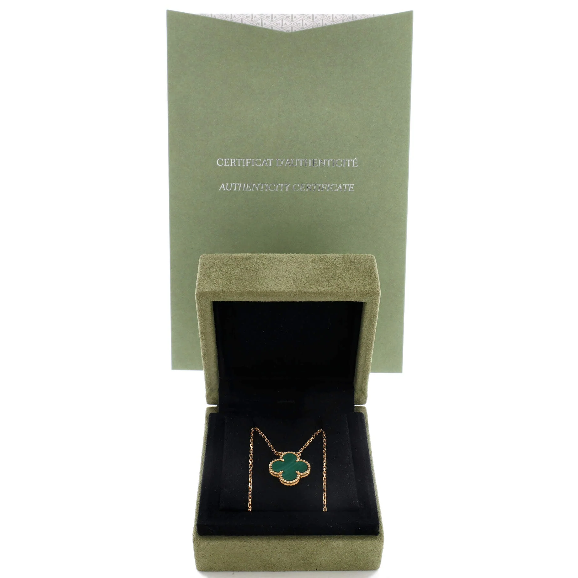 Vintage Alhambra Pendant Necklace 18K Yellow Gold and Malachite