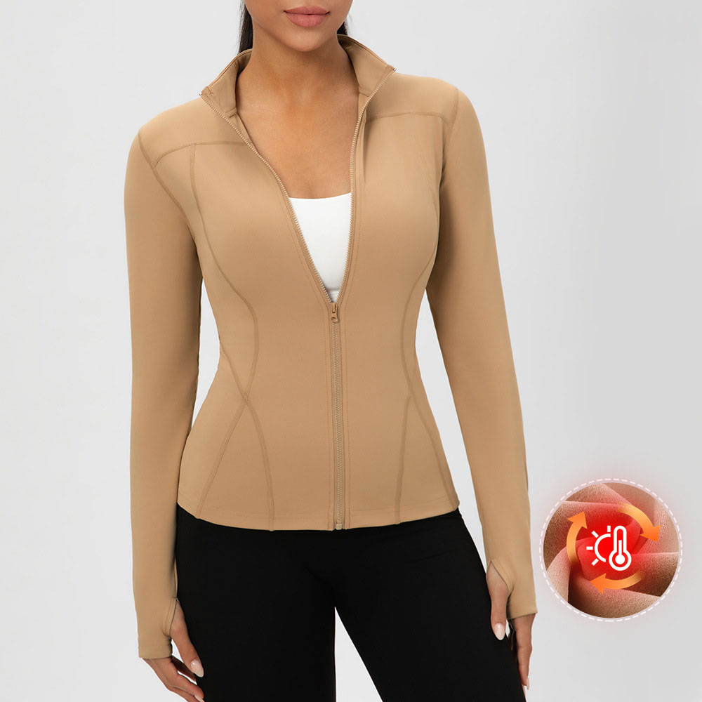 Women's zip-up yoga jacket with stand-up collar, slim waist, slim fit, running and fitness top, tight-fitting sports jacket