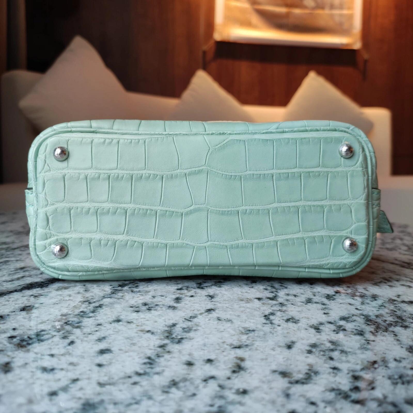 Hermes Bolide Mini 18CM Matte crocodile leather mint green