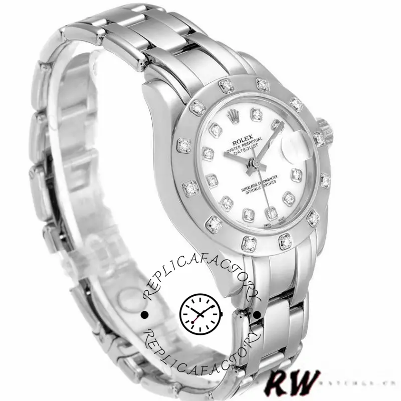 Rolex Pearlmaster 80319 White Dial Diamond 29MM Lady Replica Watch