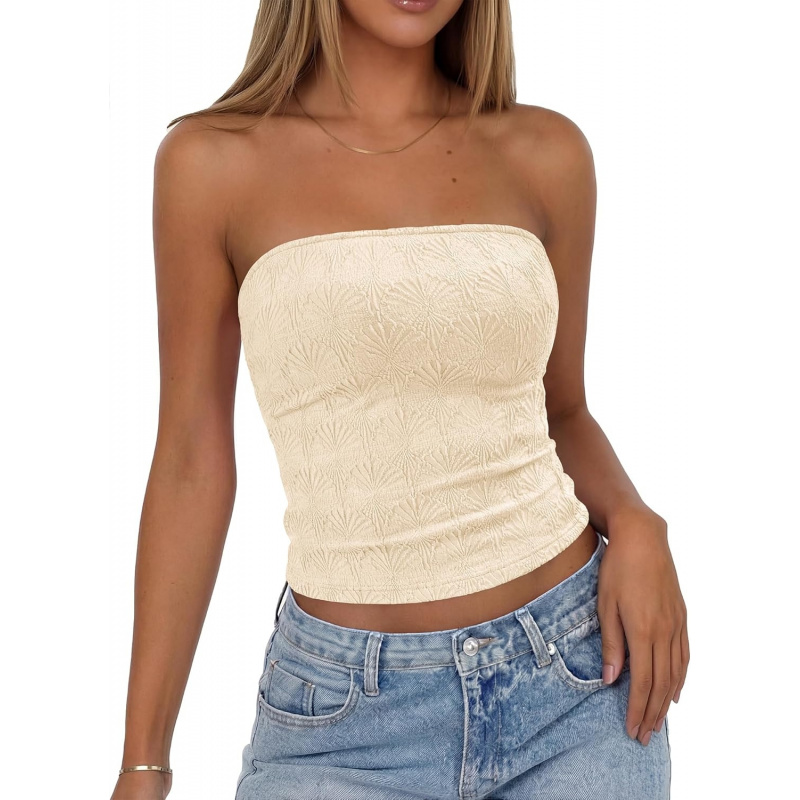 AURETOP Tube Tops for Women Floral Embroidery Summer
