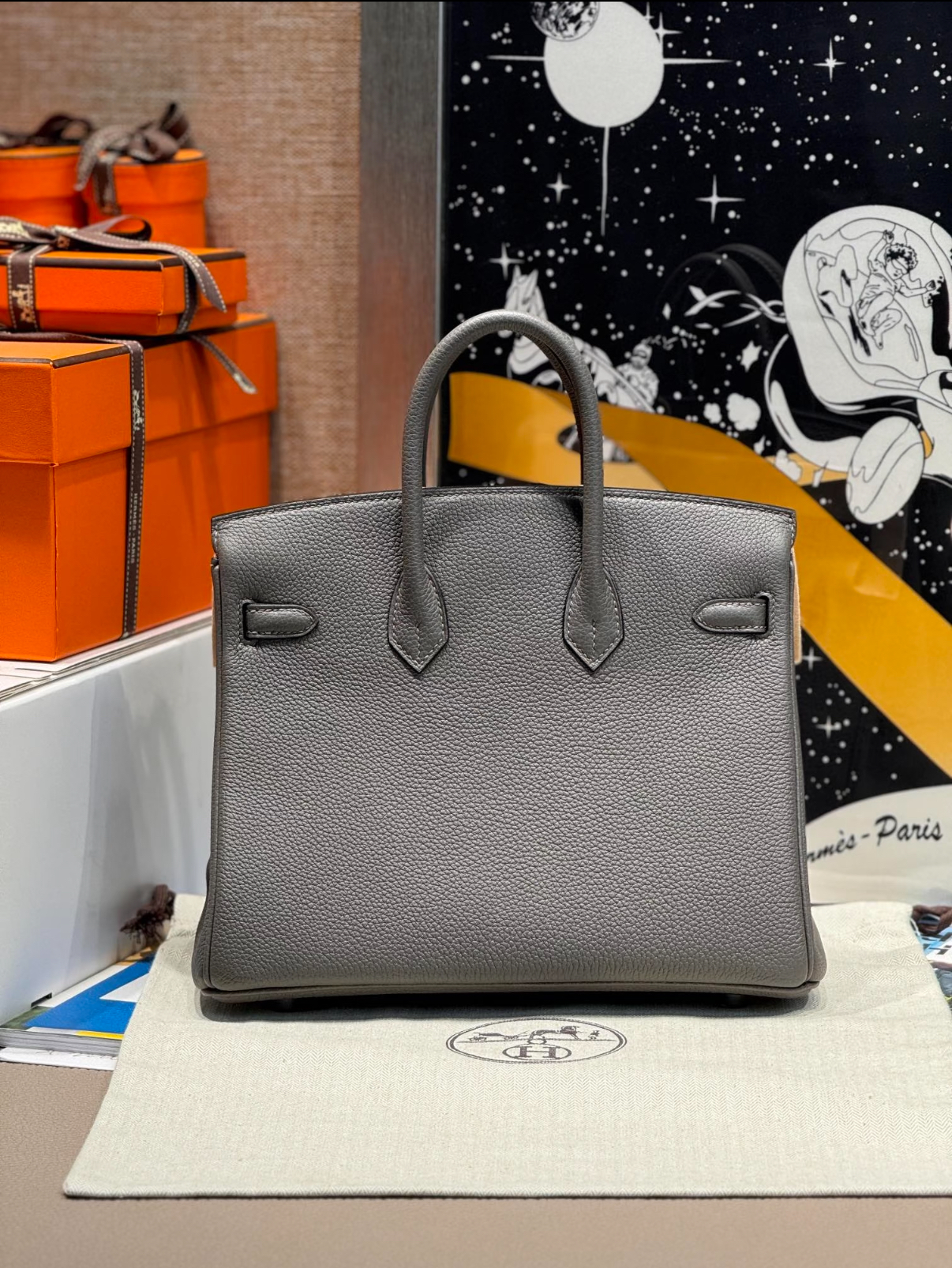 Hermès Birkin pewter grey silver buckle Togo custom