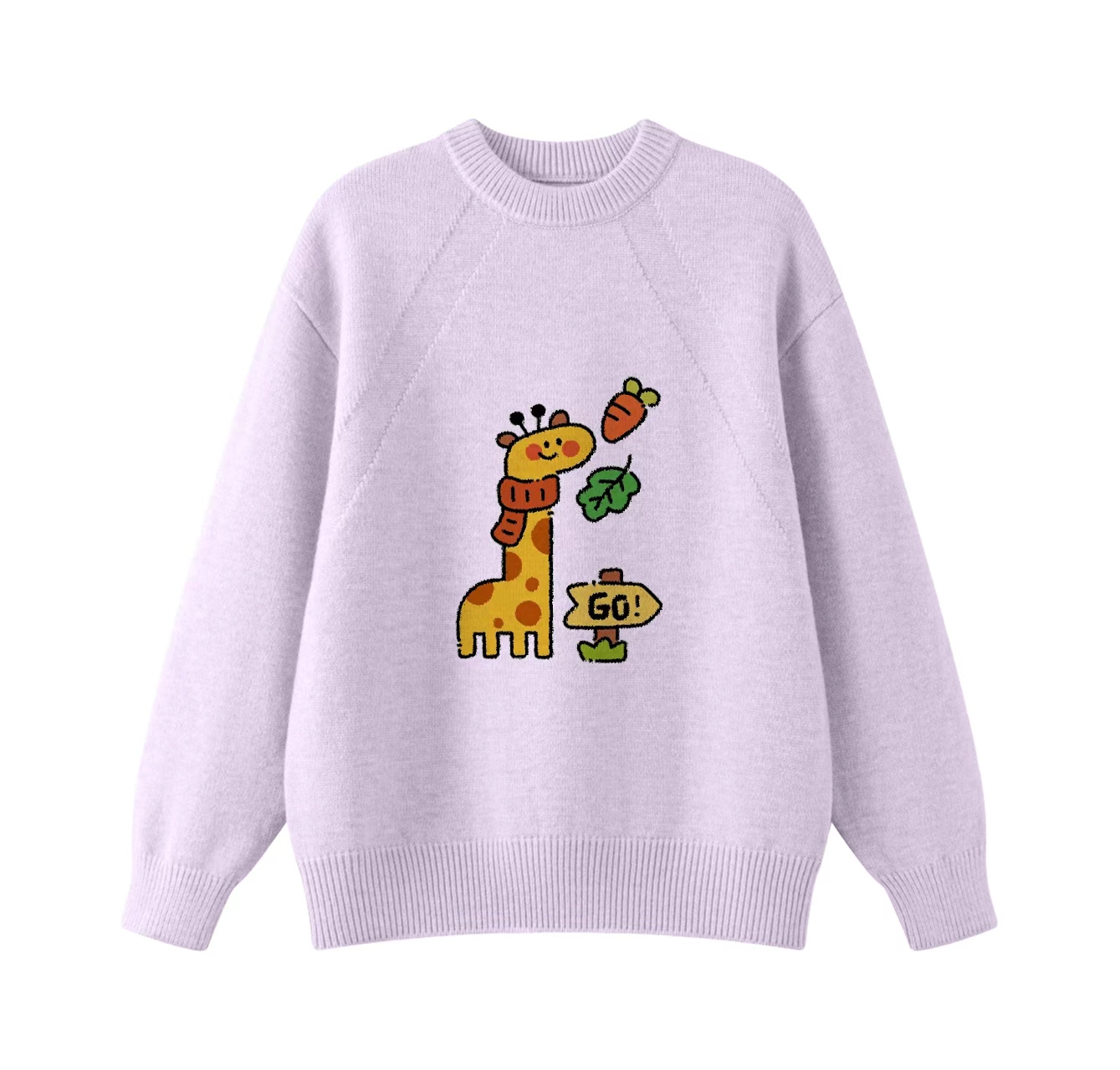 This adorable knit sweater, featuring a giraffe scarf pattern and a crew neck pullover design, is an ideal choice for winter wear.