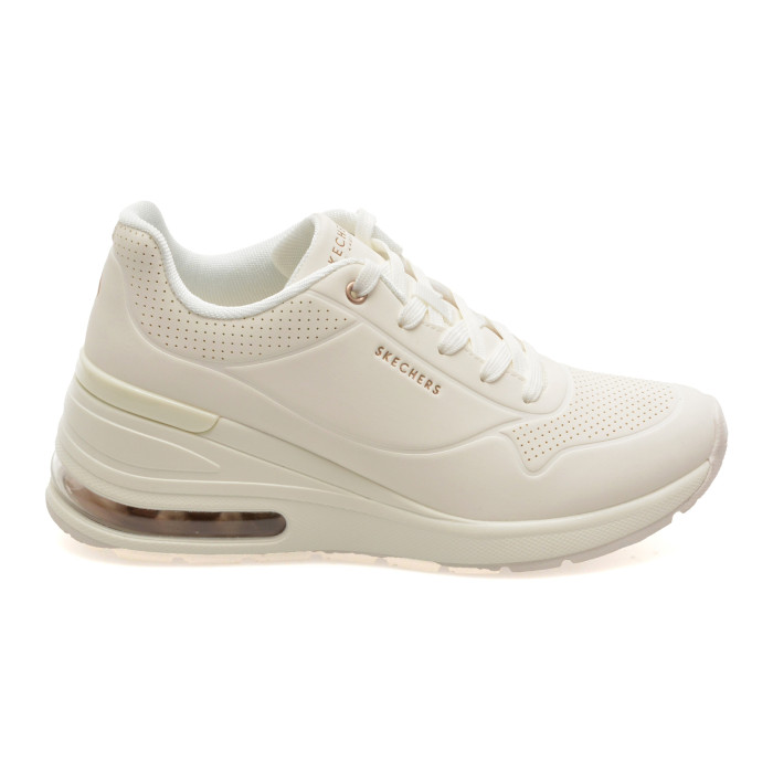 Pantofi sport SKECHERS albi, MILLION AIR, din piele ecologica