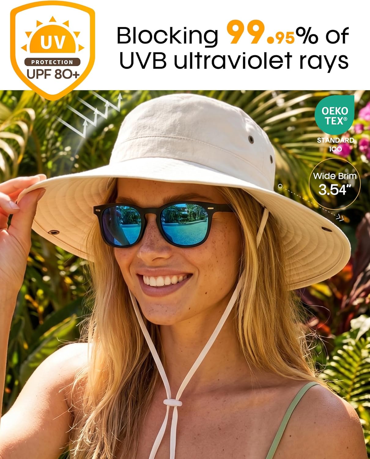FURTALK Sun Hats for Women Ponytail UPF 80+ Beach Summer Hat Wide Brim Packable Cowboy Hat