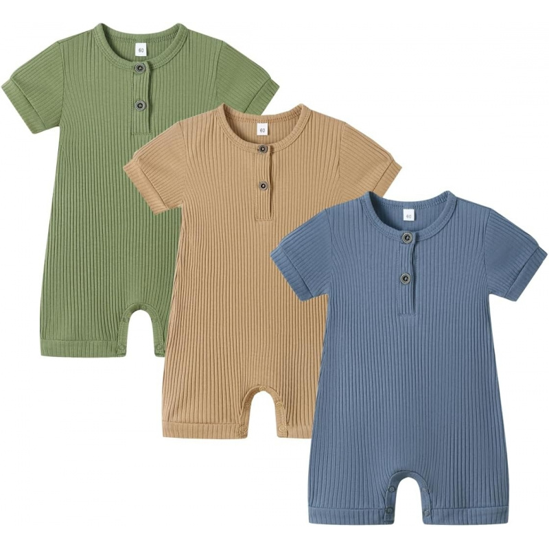 VAELIRAEL Baby Boy Girl 2/3 Pack Solid Romper