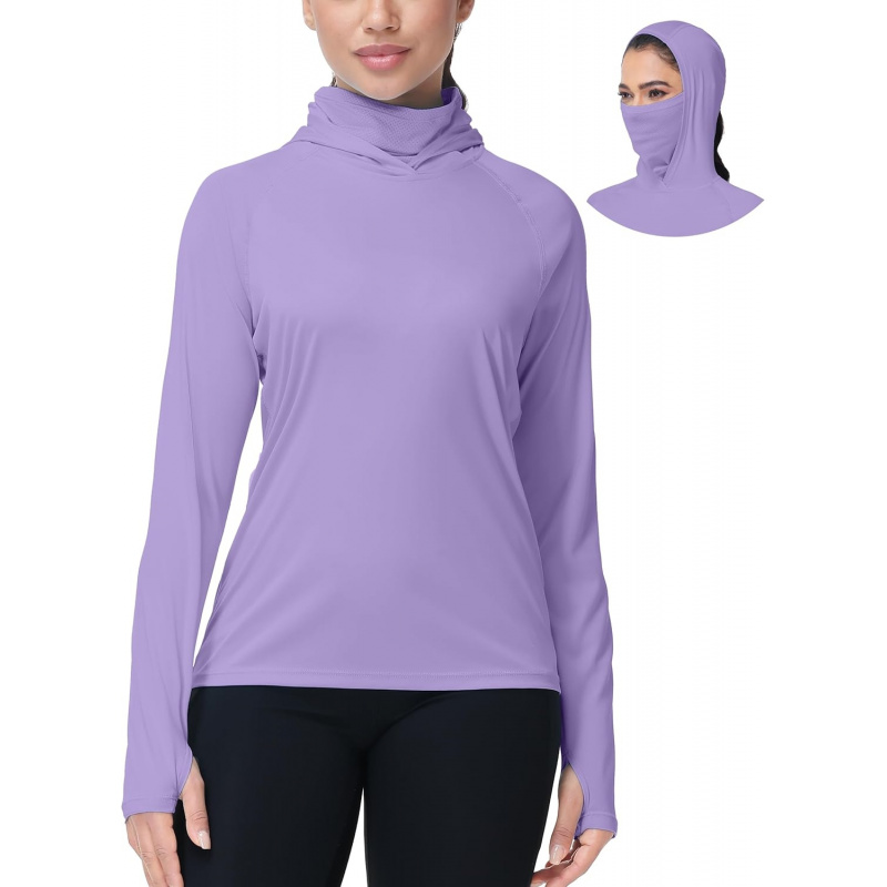 AURETOP Women's Sun Protection Hoodie UPF 50+ Hiking Fishing Shirt, Long Sleeve UV Rash Guard with Face Mask Lightweight