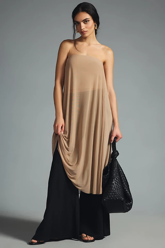 Sheer Mesh Tube Top TAUPE