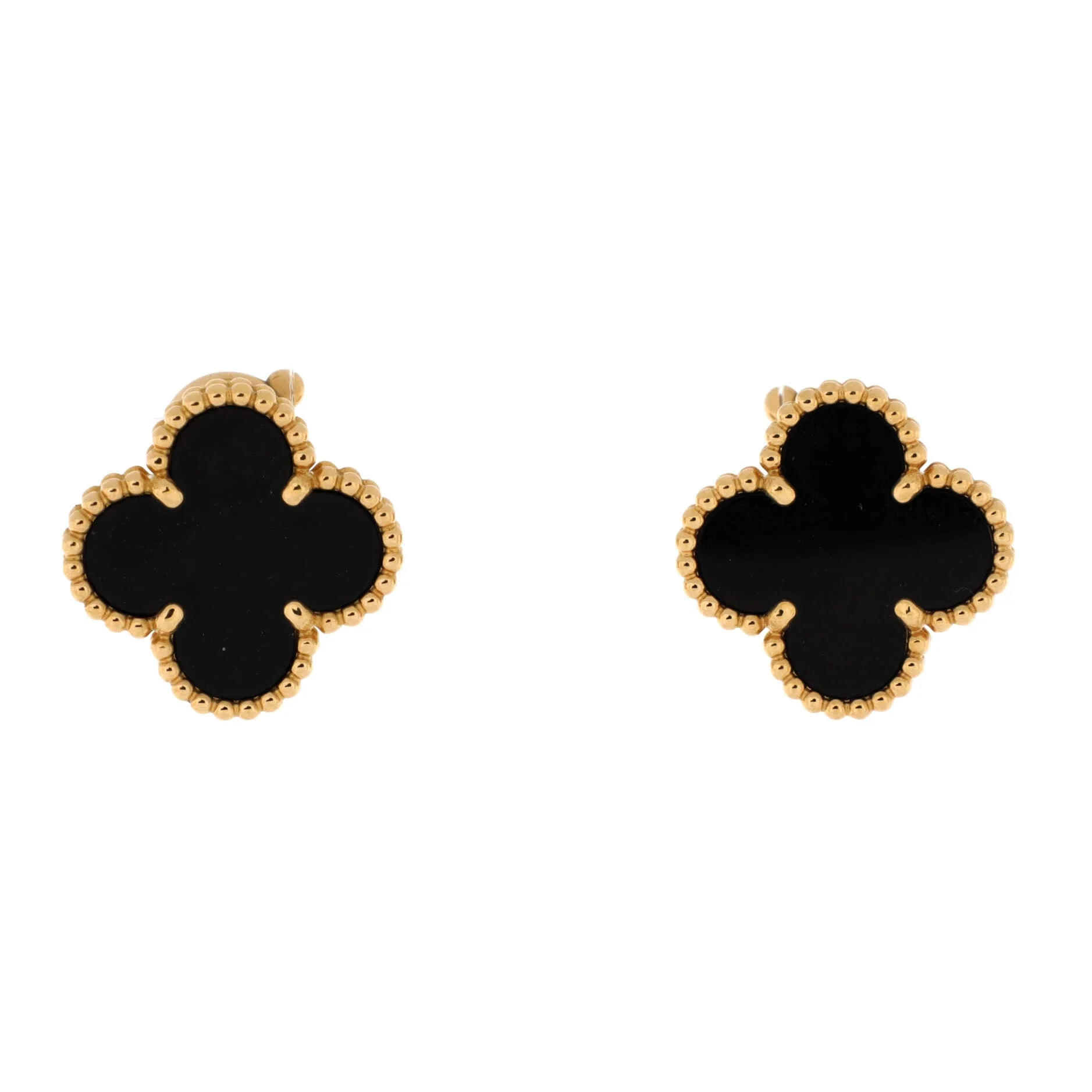 Vintage Alhambra Earrings 18K Yellow Gold and Onyx
