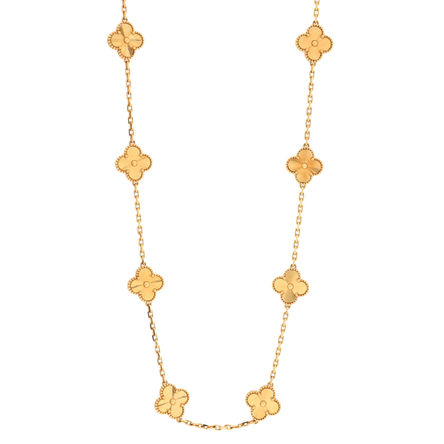 Vintage Alhambra 10 Motifs Necklace Guilloche 18K Yellow Gold