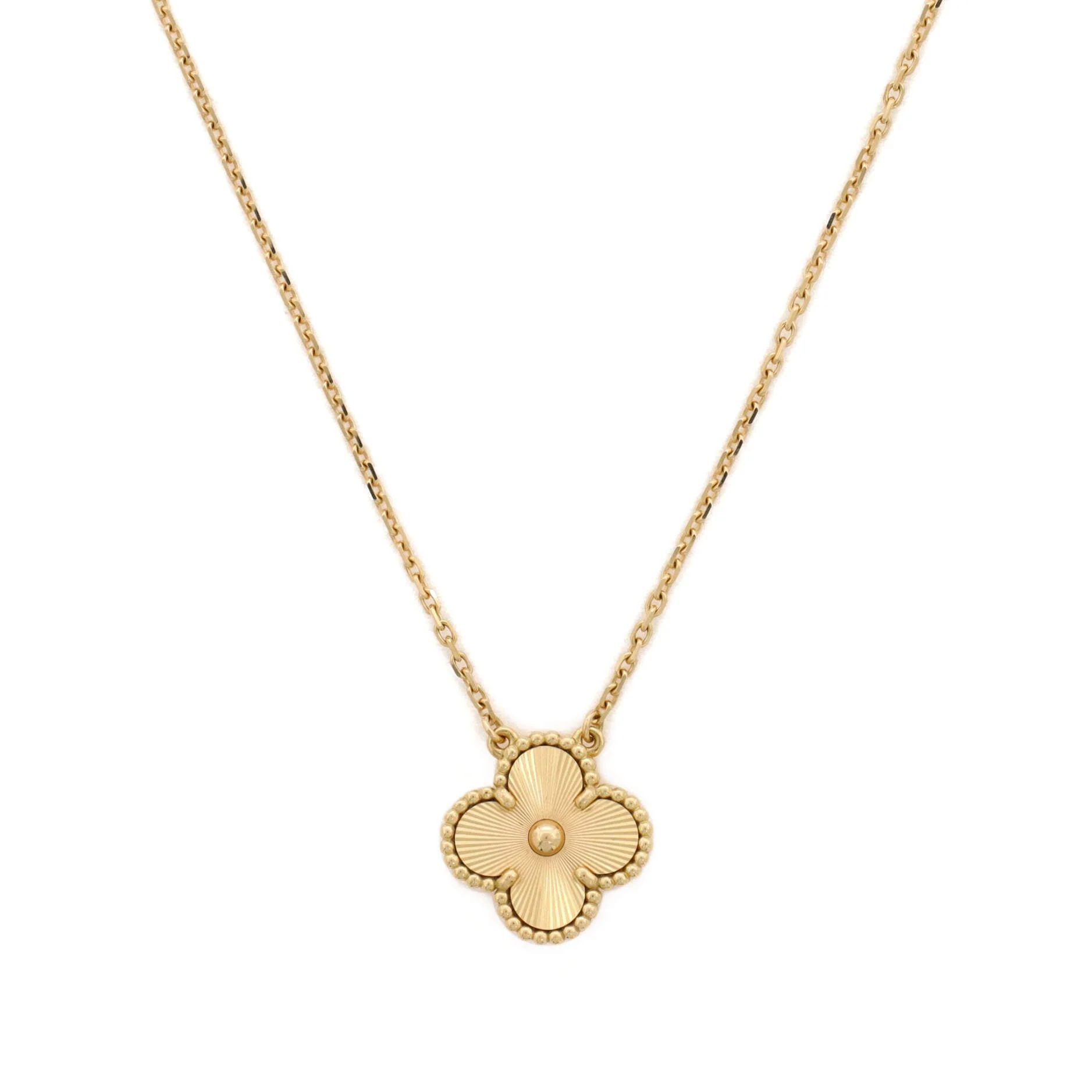 Vintage Alhambra Pendant Necklace Guilloche 18K Yellow Gold
