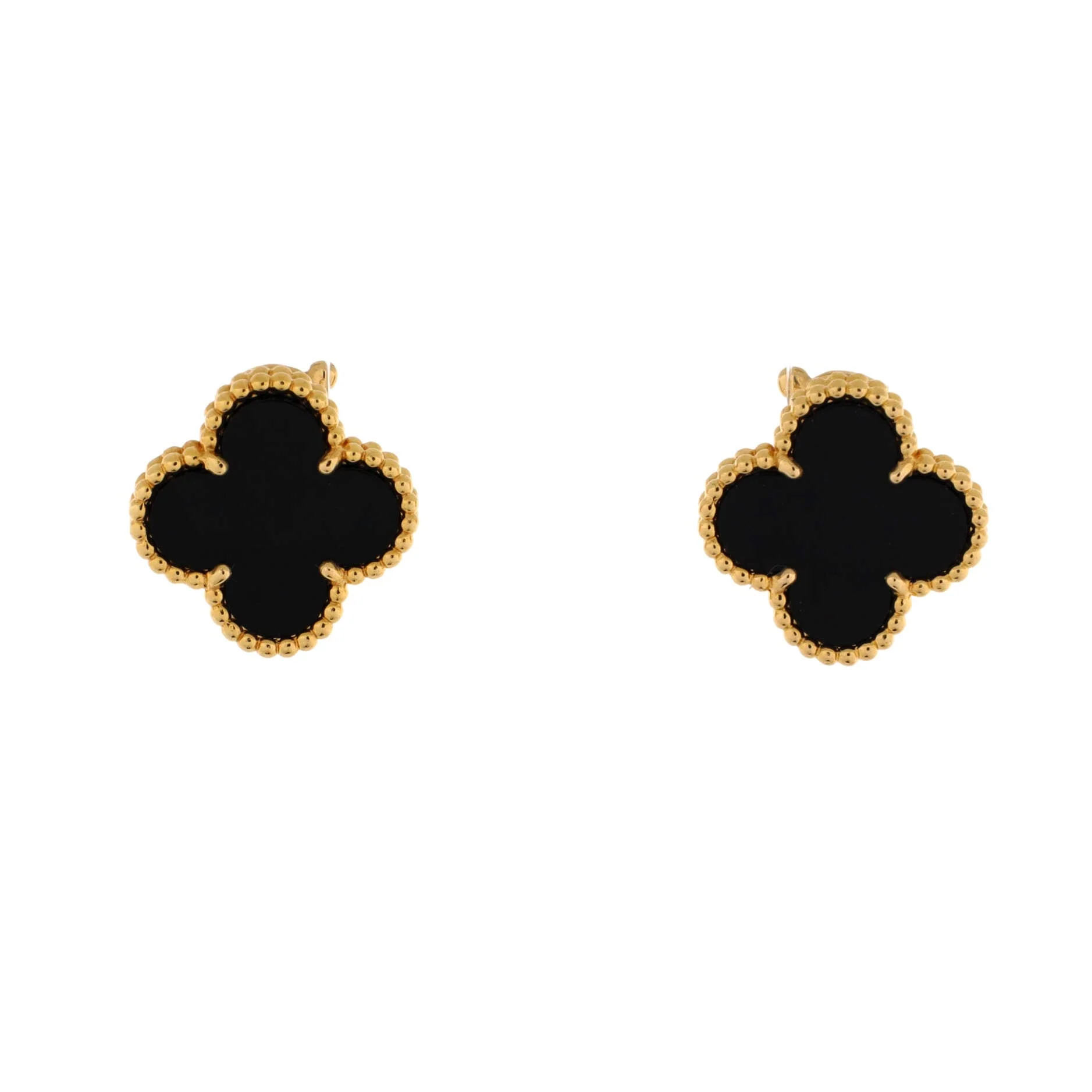 Vintage Alhambra Earrings 18K Yellow Gold and Onyx