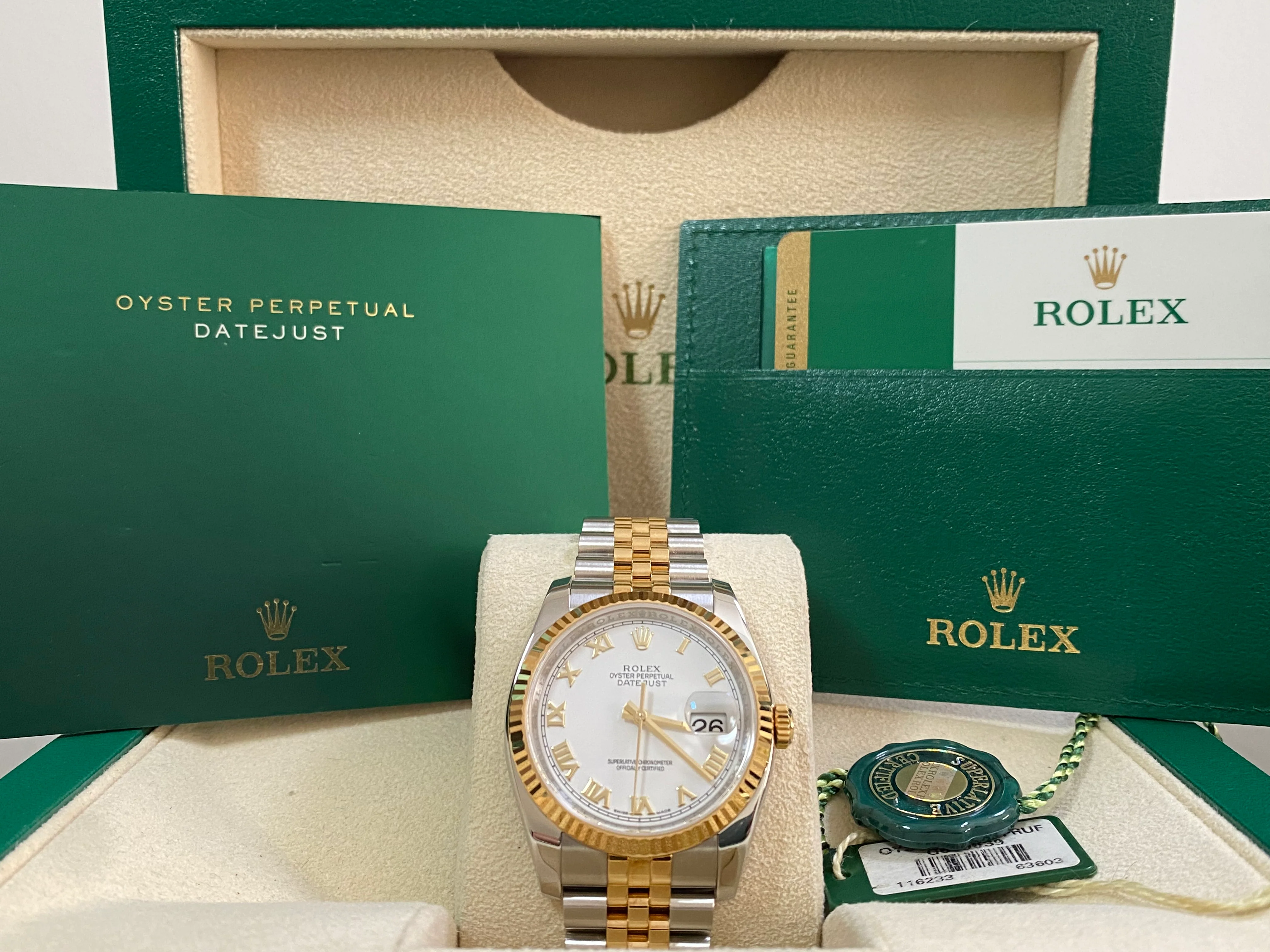 Rolex Steel and Yellow Gold Datejust 36 - 2017 - Fluted Bezel - White Roman Dial - Jubilee Bracelet - 116233 *UNPOLISHED*