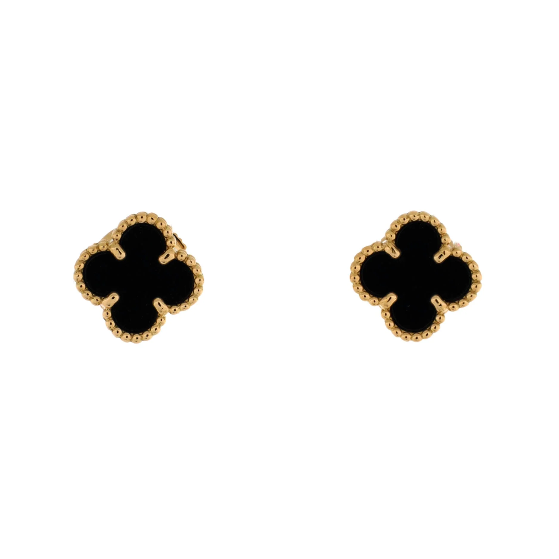 Sweet Alhambra Stud Earrings 18K Yellow Gold and Onyx