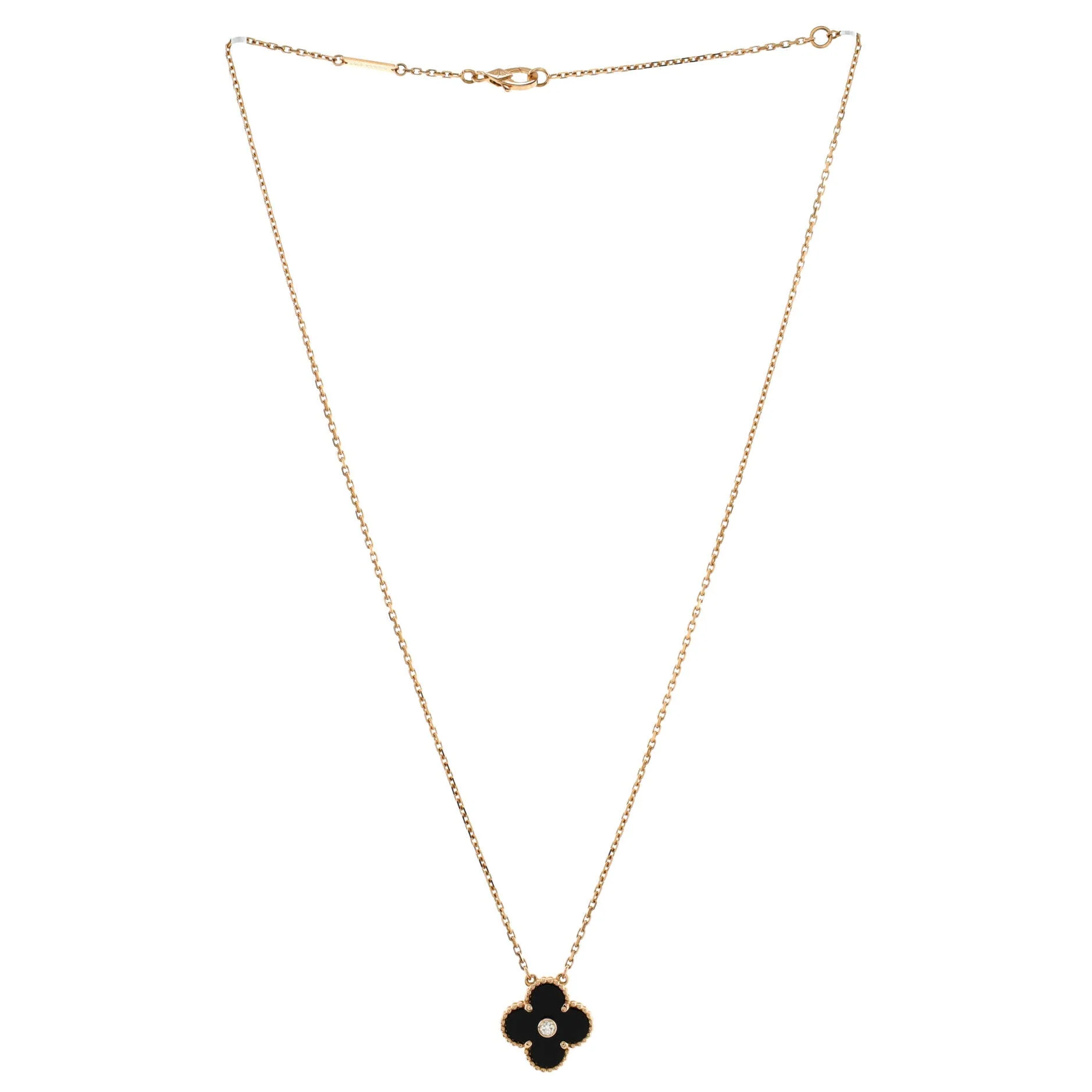 Vintage Alhambra Pendant Necklace 18K Rose Gold and Onyx with Diamond