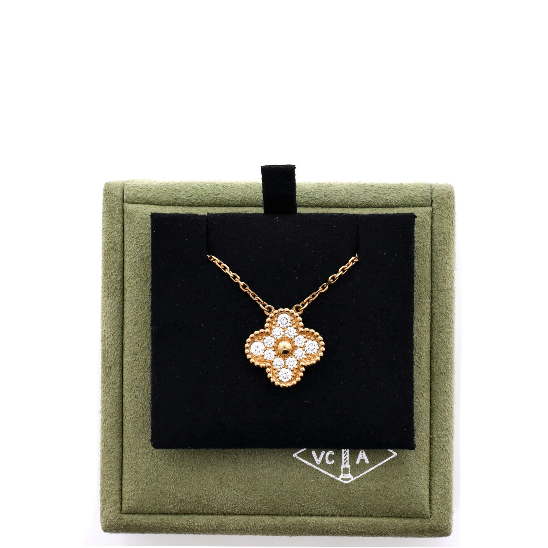 Vintage Alhambra Pendant Necklace 18K Yellow Gold and Diamonds