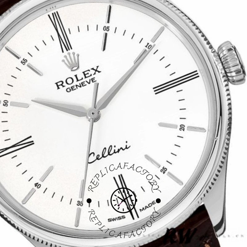 Rolex Cellini Time 50509 Brown Leather Strap White Dial 39mm Mens Replica Watch