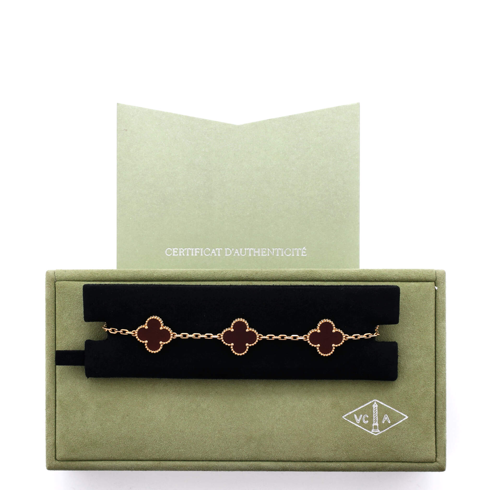 Vintage Alhambra 5 Motifs Bracelet 18K Yellow Gold and Carnelian