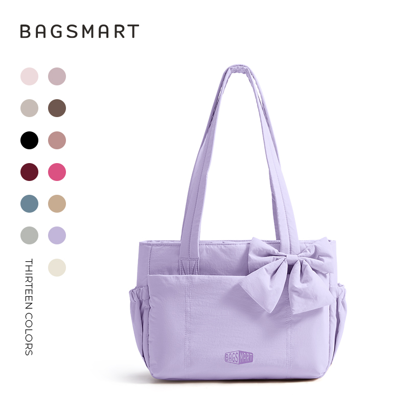 BAGSMART Crush Everyday Tote Bag for Women, Lightweight Tote Bag Casual Handbags for 13-Inch Laptop, Travel, Work, Beach, Gym, Shop, Purple