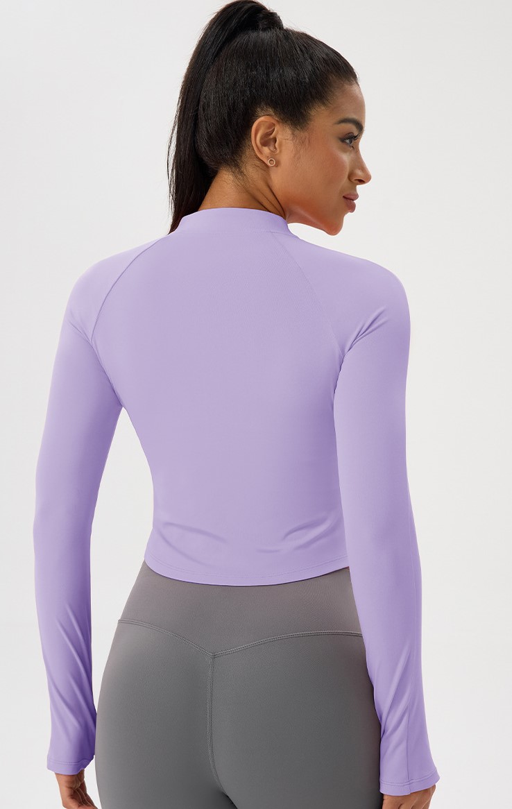 Women's nude-feel yoga jacket with stand-up collar, sports outdoor zipper, slim waist, long sleeves, fitness top