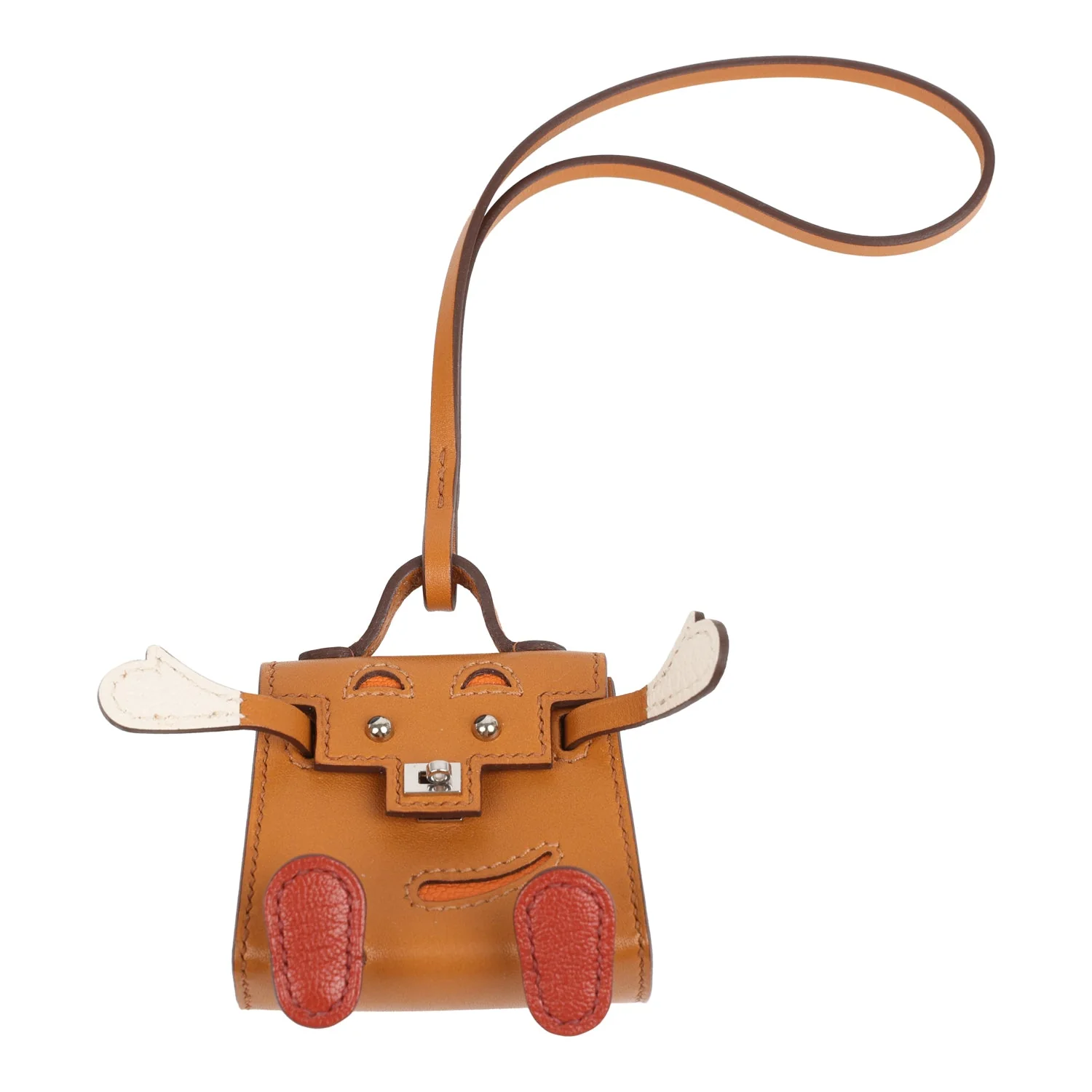 Hermes Mini Kelly Doll Idole Bag Charm Natural Sable, Orange H, Brique, Nata Tadelakt & Chevre Palladium Hardware