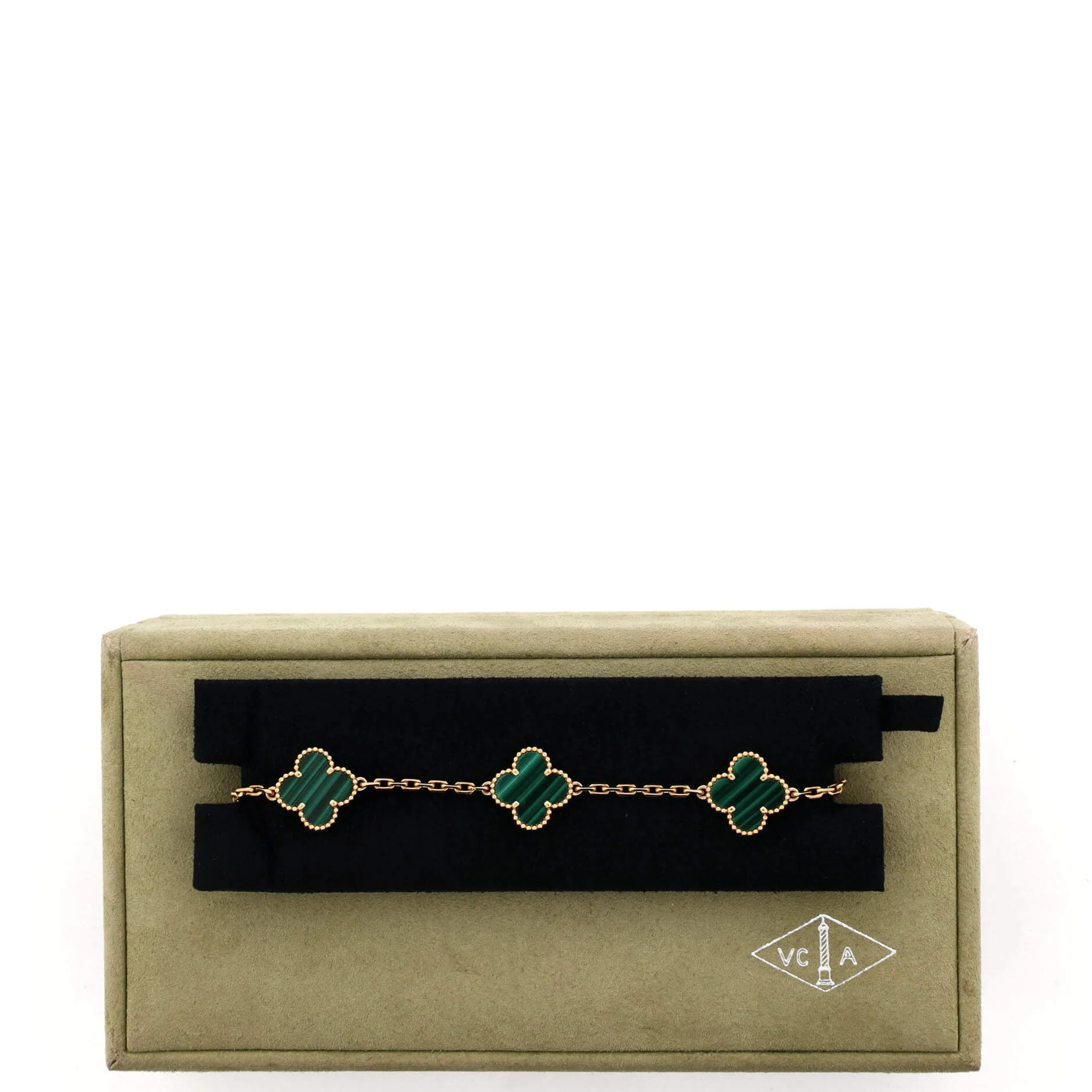 Vintage Alhambra 5 Motifs Bracelet 18K Yellow Gold and Malachite
