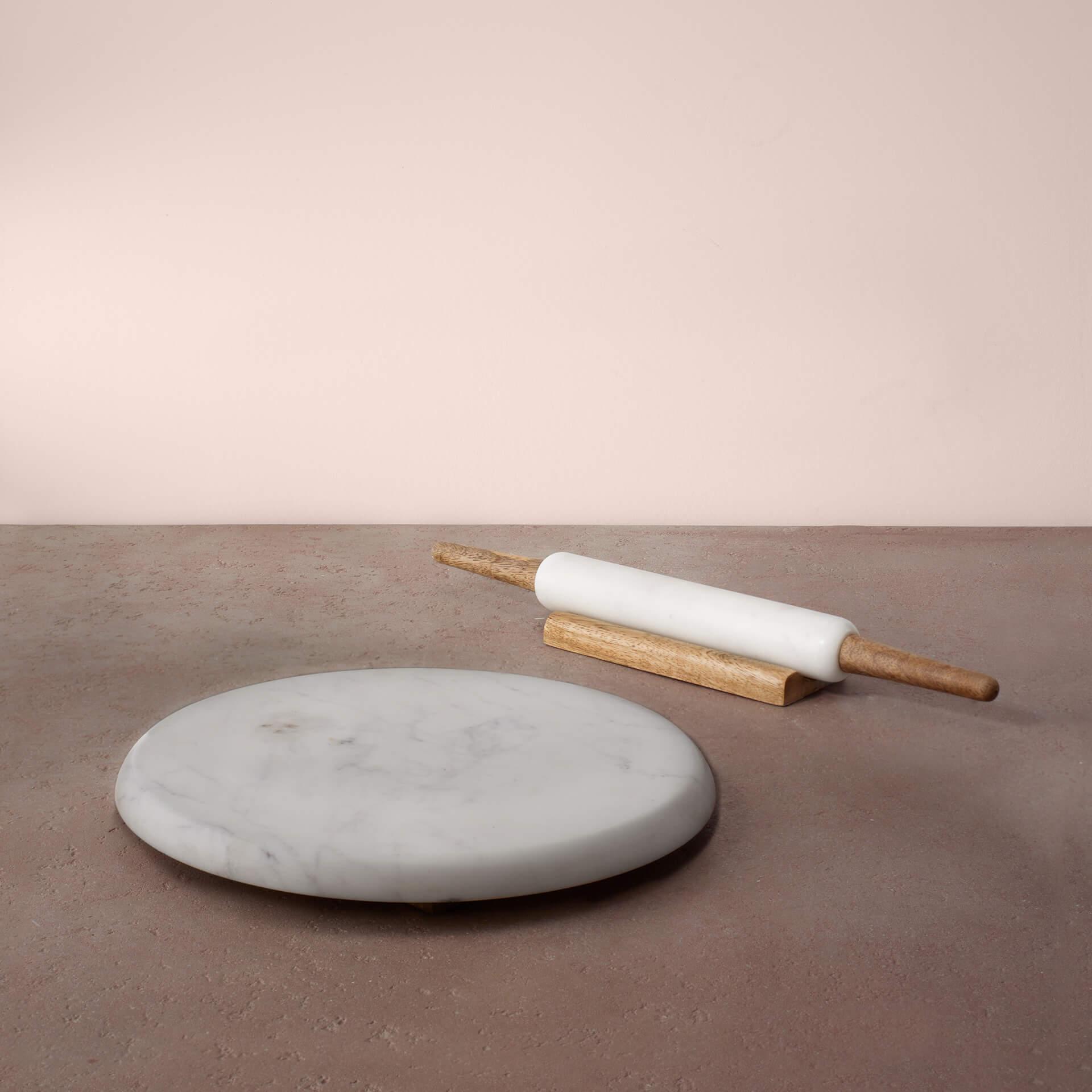 White Marble Rolling Pin and Board Set